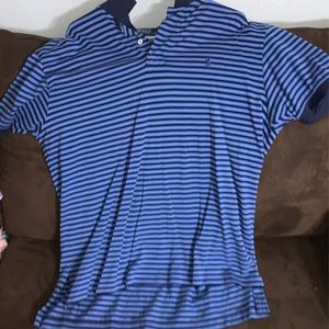 Blue and black polo shirt with black horse, worn once